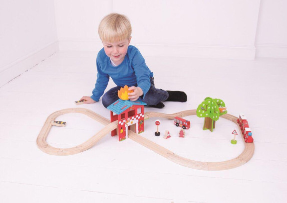 Drevená vláčikodráha hasičská stanica Bigjigs Rail