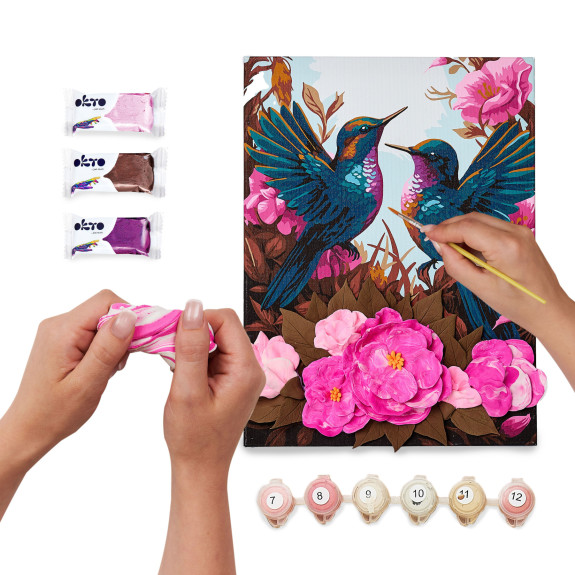 Maľba a 3D modelovanie obraz "Hummingbirds in Love" 30 x 40 cm Okto