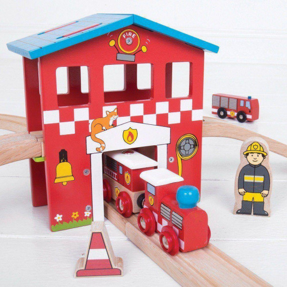Drevená vláčikodráha hasičská stanica Bigjigs Rail