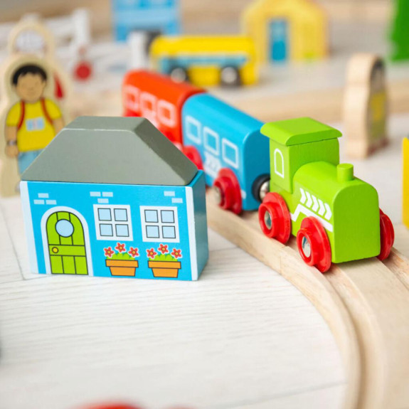Drevená vláčikodráha mesto a dedina 91 dielov Bigjigs Rail