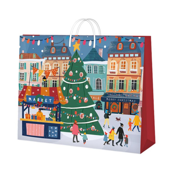 Darčeková taška horizontálna maxi 45,7 × 15 × 33 cm - Vianočné trhy