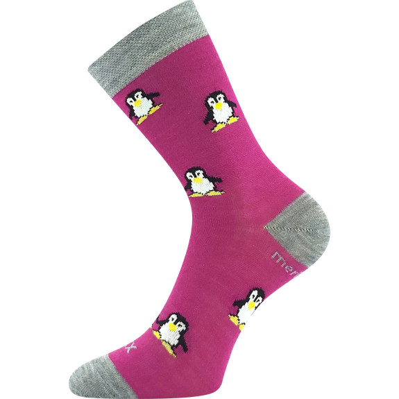 Ponožky detské slabé z merino Penguinik s iónmi striebra fuxia VoXX