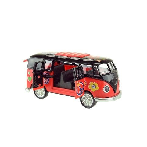 Autobus retro kov/plast 12 cm na batérie so zvukom a so svetlom na spätné natiahnutie
