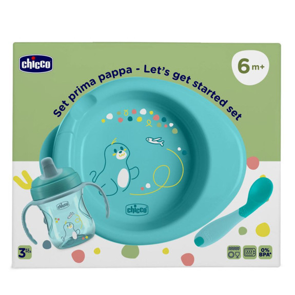 Štartovný set - tanier, fľaša a lyžička 6 m+ Chicco