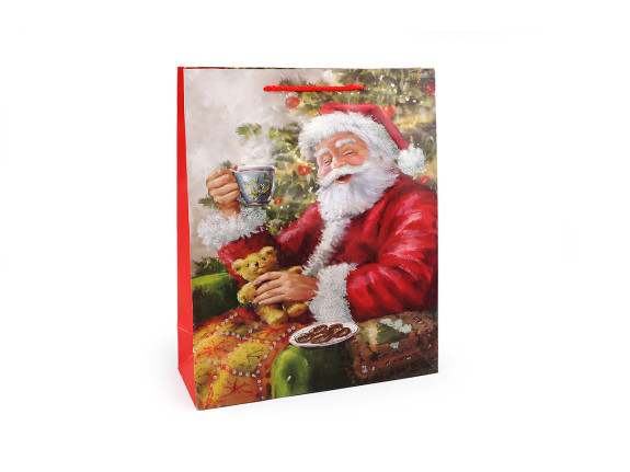 Vianočná darčeková taška s glitrami 18 x 23 x 8 cm Santa 3