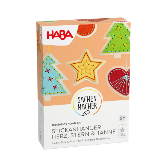 Kreatívna súprava Vyšívaná dekorácia Srdce, hviezda a stromček Haba