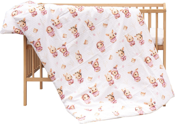 Detská postieľka s kompletnou výbavou prírodná 120 x 60 cm Zajačik ružový Scarlett