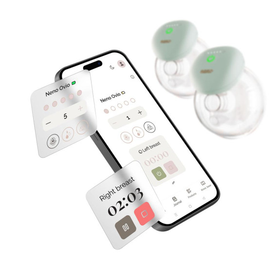 Odsávačka mlieka Ovio Twin Duo bezdrôtová hands-free mušľová 3-fázová s aplikáciou Neno