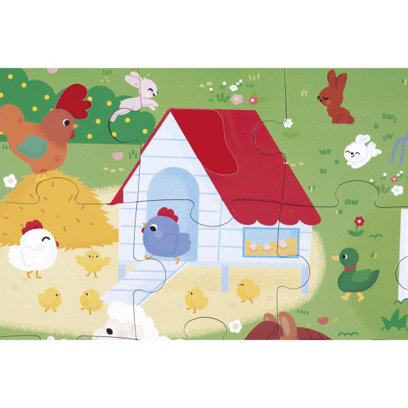 Puzzle dotykové senzorické Farma s rôznymi povrchmi 20 ks Janod