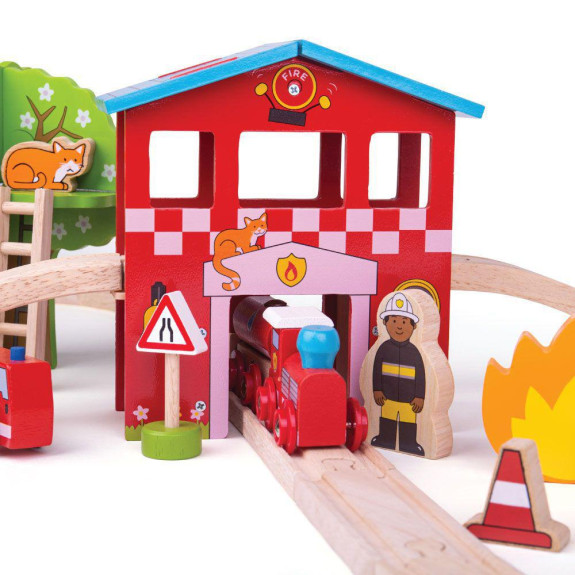 Drevená vláčikodráha hasičská stanica Bigjigs Rail