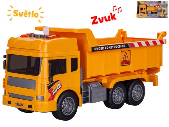Auto stavebná sklápačka 27 cm na zotrvačník na batérie so svetlom a zvukom