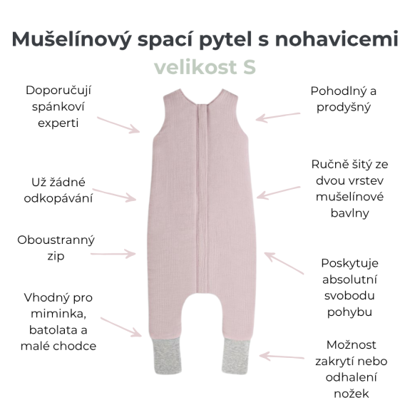 Mušelínový letný spací vak s nohavicami Sleepee Love béžový so srdiečkami
