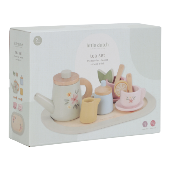 Čajový set drevený s kvetinovou potlačou Little Dutch