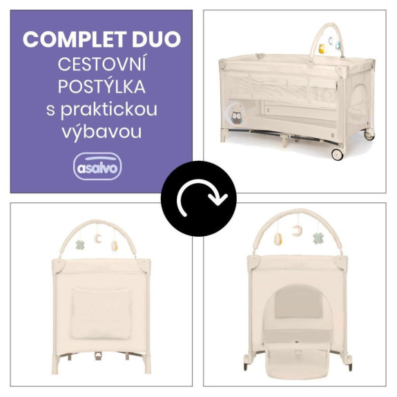Complet duo cestovná postieľka s druhým dňom a hrazdičkou Asalvo
