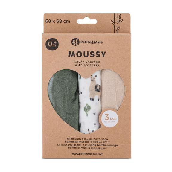 Súprava plienok bambusová mušelínová 3 ks Moussy 68 x 68 cm Petite&Mars