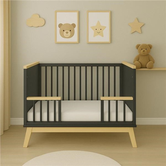 Detská postieľka so zábranou Marcus 120 x 60 cm grafit/prírodný New Baby