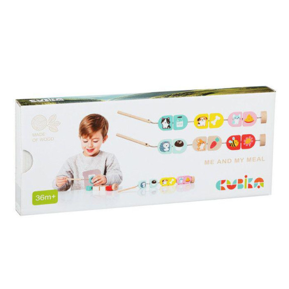 Čo jeme - navliekací set - 14 drevených dielov Cubika