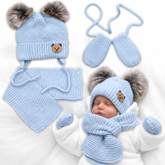 Detská sada zimnej čiapky so šálom + rukavičky Teddy Bear Baby Nellys