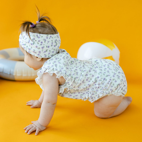 Detské body mušelín Meadow ram ecru s kvietkami