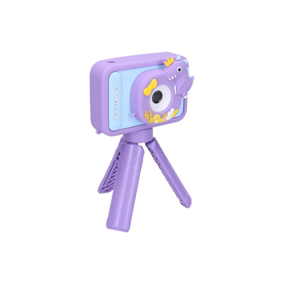 Detský digitálny fotoaparát silikónové púzdro dino statív - foto 48Mpx video Full HD