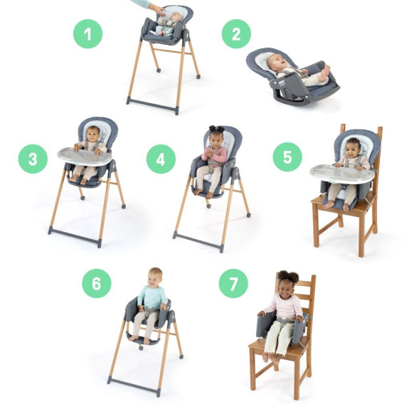 Stolička jedálenská Deluxe 7v1 Proper Positioner™ Chambray 0m+ do 23 kg Ingenuity