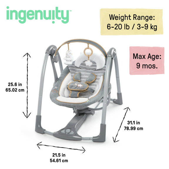 Cestovná hojdačka s melódiou Bella Teddy™ 0 m+ do 9 kg Ingenuity