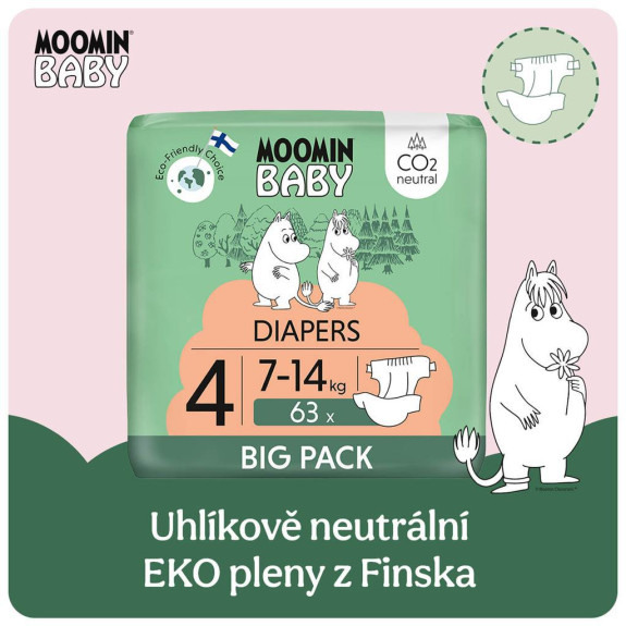 Moomin Baby 4 Maxi 7-14 kg (63 ks), eko plienky