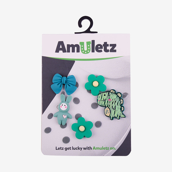 Amulety - ozdoby na topánky Amuletz Zelení dinosaury a králiky mix Coqui
