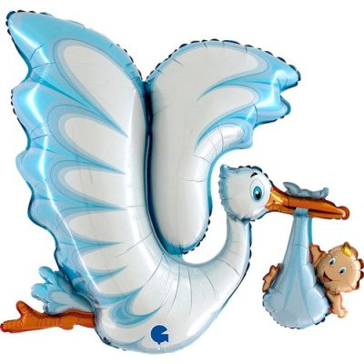 Bocian modrý 45"/114 cm fóliový balónik nafukovací
