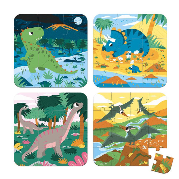 Puzzle v kufríku 4v1 Dinosaury Janod