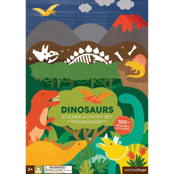 Petit Collage Znovupoužiteľné samolepky so scénou Dinosaury