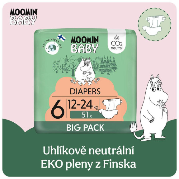 Moomin Baby 6 Maxi 12-24 kg (51 ks), eko plienky