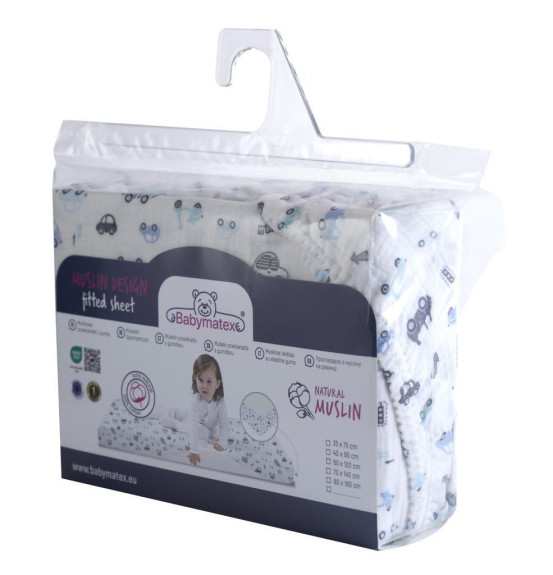 Mušelínové prestieradlo Dizajn s gumou 60 x 120 cm BabyMatex