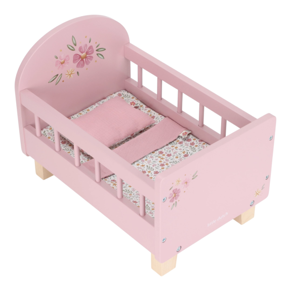 Postieľka pre bábiky drevená s perinkou Pink Little Dutch