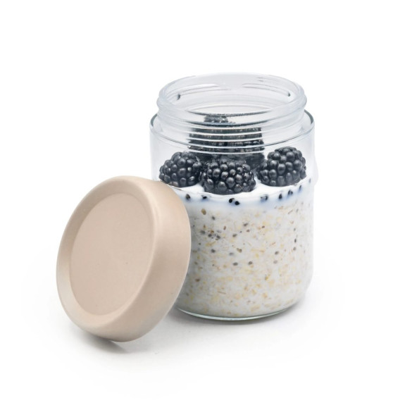 Sklenená raňajková dóza Overnight Oats 473 ml, 2ks - béžová/ zelená Melii