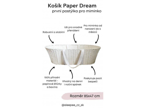 Mojžišov košík pre bábätko Paper Dream white + matrac Airdream Ahojbaby