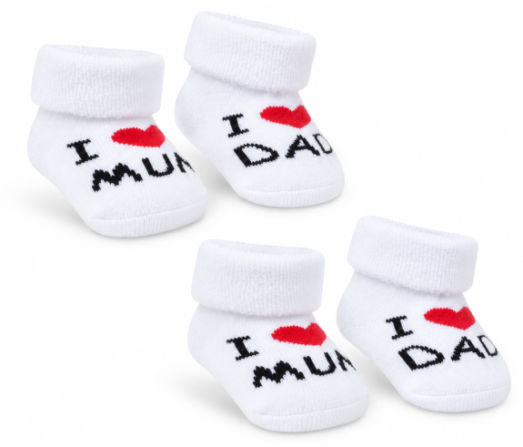Biele dojčenské froté ponožky Mum & Dad 2 páry 0 - 3 m Baby Nellys