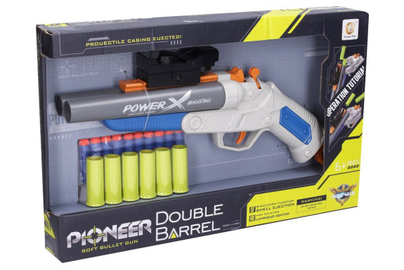Puška Pioneer Double Barrel s penovými nábojmi a patrónami 37 cm