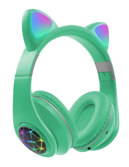 Bluetooth bezdrôtové detské slúchadlá s uškami zelená