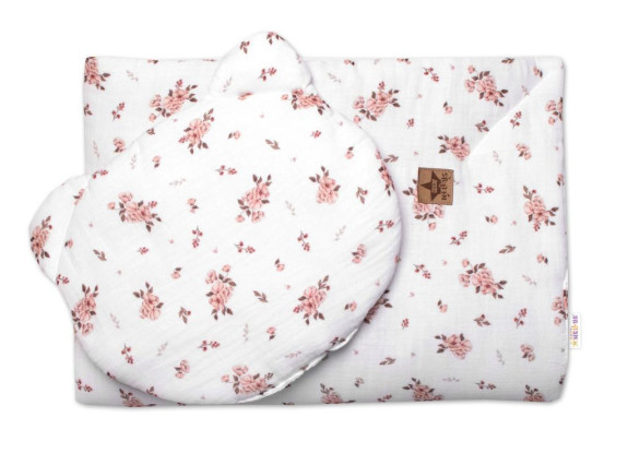 Mušelínová sada biela Teddy 30 x 35 cm, 70 x 100 cm 2D Little Flowers Baby Nellys