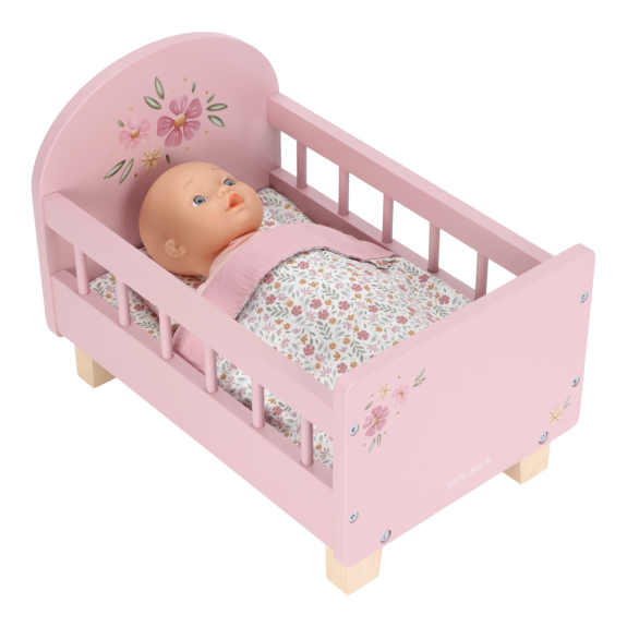 Postieľka pre bábiky drevená s perinkou Pink Little Dutch
