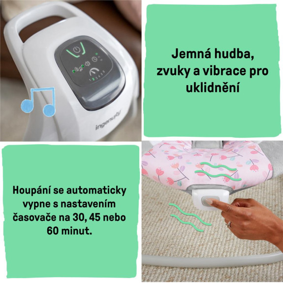Hojdačka vibrujúca s melódiou Cassidy 0 m+, do 9 kg Ingenuity