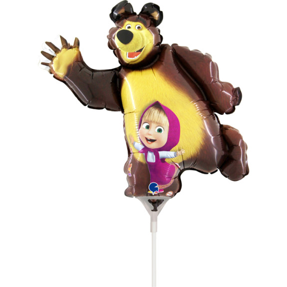 Fóliový balónik Máša a medveď 35 cm – mini balónik na tyčku