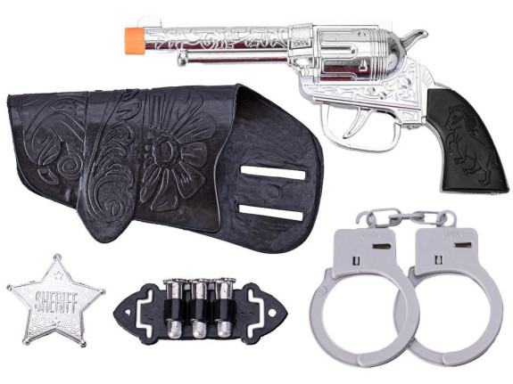 Western set - kolt klapací 19 cm s puzdrom a doplnkami