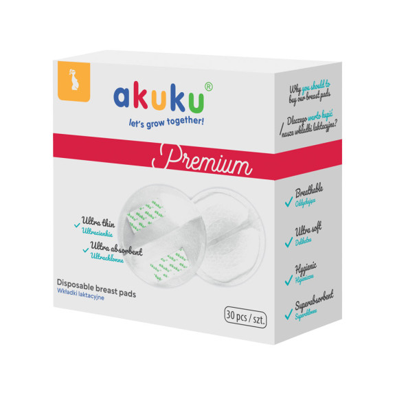 Laktačné ultrasavé prsné vložky Akuku 30 ks
