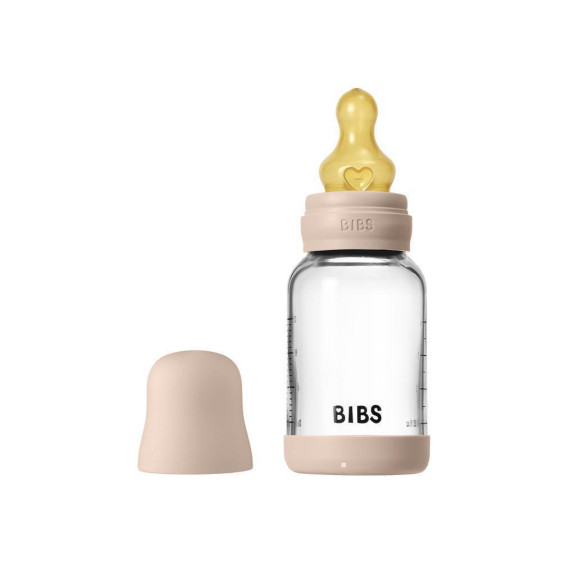 Antikoliková sklenená fľaša s kaučukovým cumlíkom 120 ml Bibs
