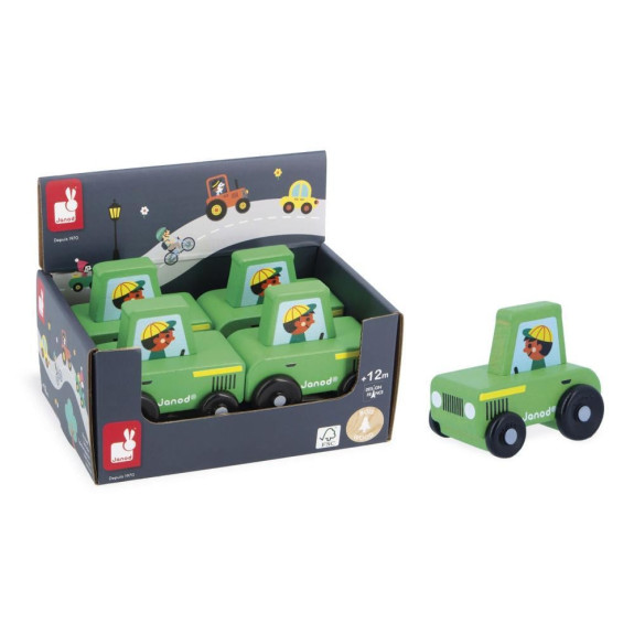 Drevené auto na tlačenie Cross roads Janod Traktor zelený