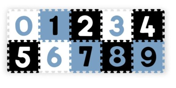Penové puzzle, podložka Čísla, 10 ks, čierna/modrá/biela, BabyOno