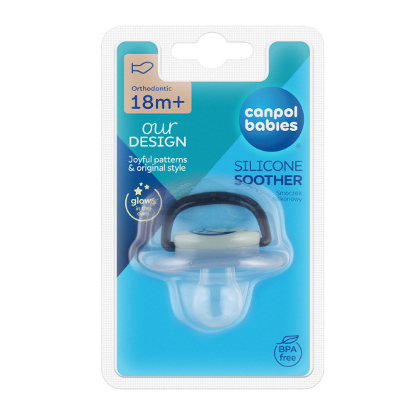 Cumlík svietiaci silikónový anatomický Night dreams 18 m+, 1 ks Canpol babies
