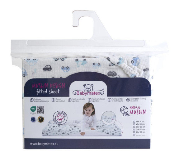 Mušelínové prestieradlo Dizajn s gumou 60 x 120 cm BabyMatex